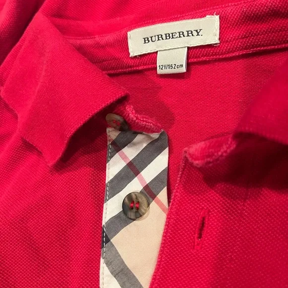 Burberry Nova Check Jersey Long Sleeve Red Polo Shirt